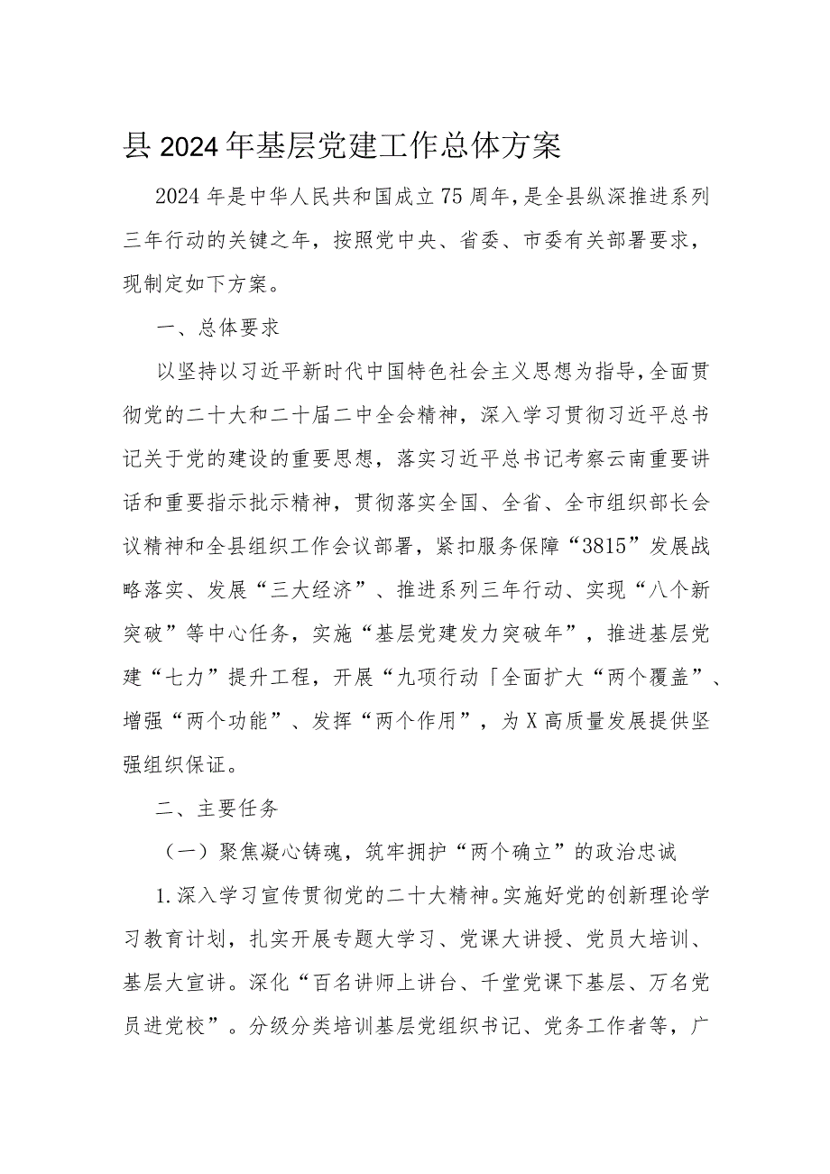 县2024年基层党建工作总体方案(1).docx_第1页