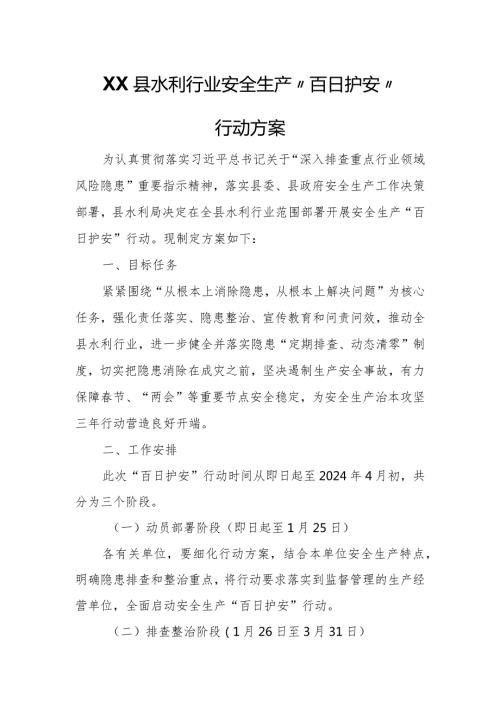 XX县水利行业安全生产“百日护安”行动方案.docx