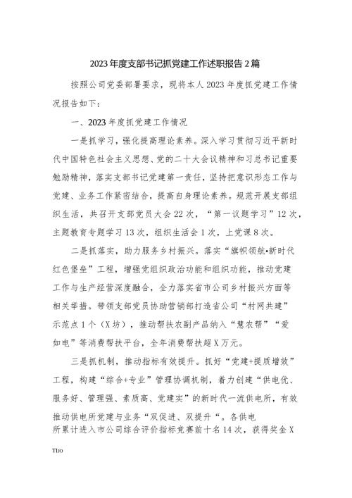 2023支部书记抓党建工作述职报告2篇.docx