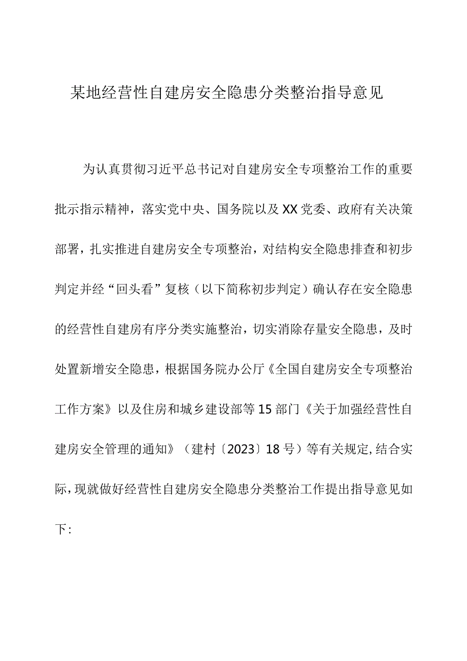 某地经营性自建房安全隐患分类整治指导意见.docx_第1页