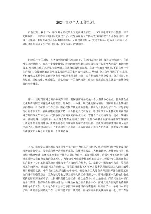 2024电力个人工作汇报(1).docx