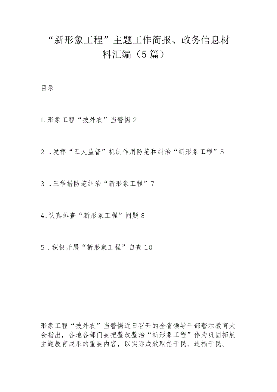 “新形象工程”主题工作简报、政务信息材料汇编（5篇）(1).docx_第1页