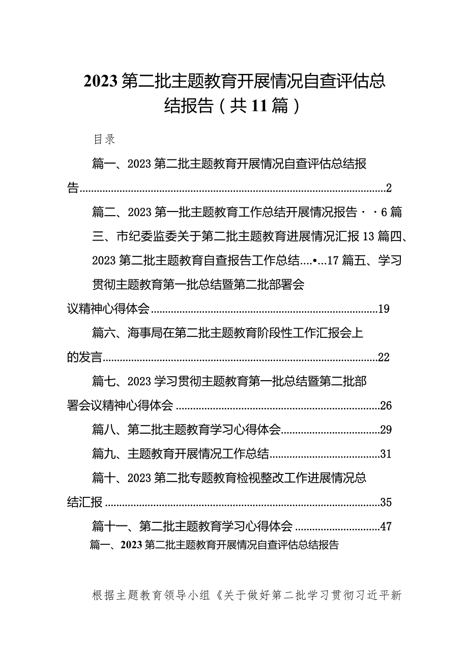 第二批专题教育开展情况自查评估总结报告11篇供参考.docx_第1页
