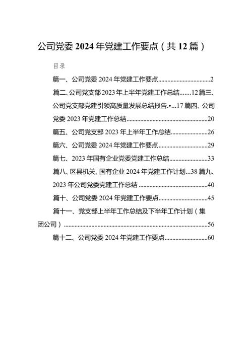 （12篇）公司党委2024年党建工作要点.docx