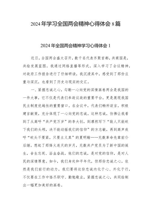 2024年第二季度学习全国两会精神心得体会感想研讨发言8篇.docx
