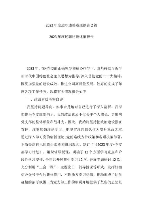 2023述职述德述廉报告2篇.docx