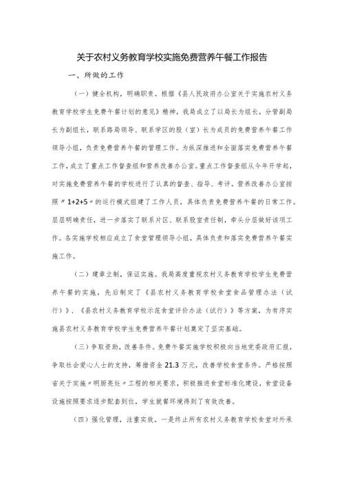 关于农村义务教育学校实施免费营养午餐工作报告.docx