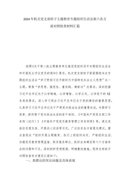 2024年机关党支部班子主题教育专题组织生活会新六各方面对照检查材料汇篇.docx