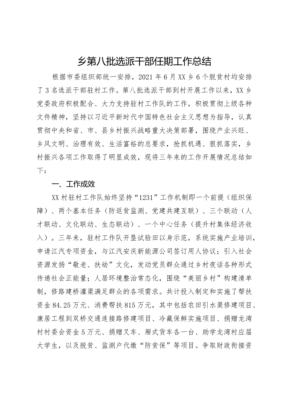 乡第八批选派干部任期工作总结(2).docx_第1页