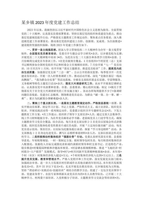 某乡镇2023党建工作总结(1).docx