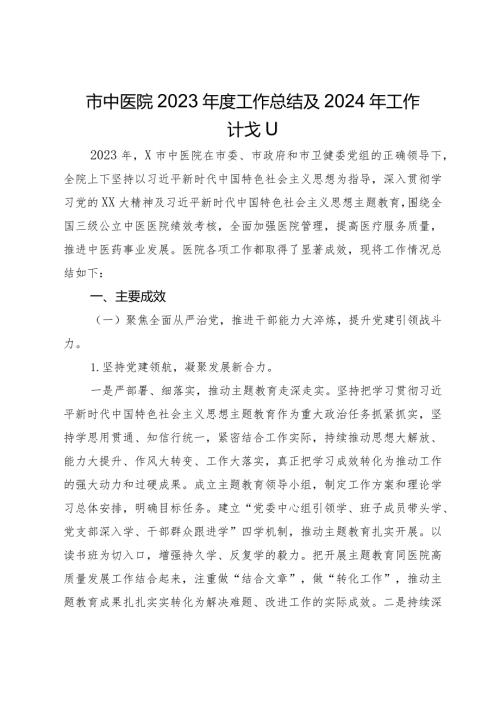 市中医院2023工作总结及2024年工作计划.docx