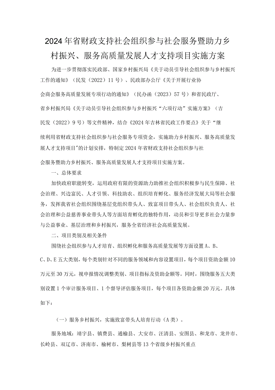 2024年省财政支持社会组织参与社会服务暨助力乡村振兴、服务高质量发展人才支持项目实施方案全文及合同模板.docx_第1页