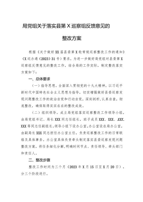 局党组关于落实县第X巡察组反馈意见的整改方案.docx