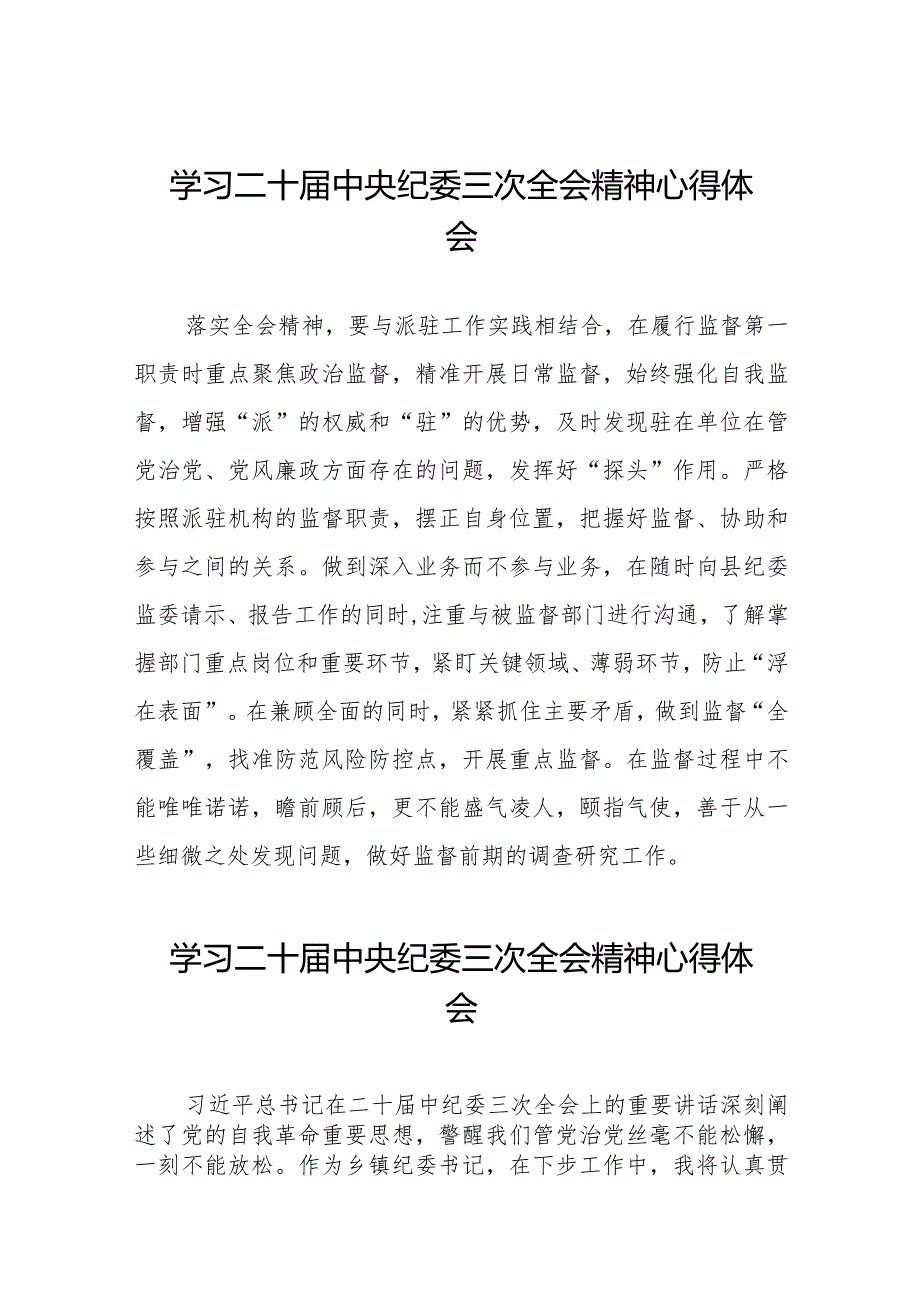 纪检派驻人员学习二十中央纪委三次全会精神心得体会(25篇).docx_第1页
