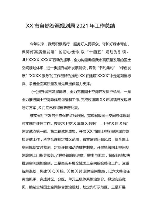 XX市自然资源规划局2021年工作总结.docx