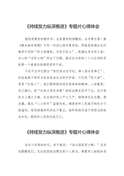 十四篇党员干部观看《持续发力纵深推进》专题片心得体会.docx
