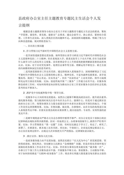 县政府办公室主任主题教育专题民主生活会个人发言提纲(1).docx