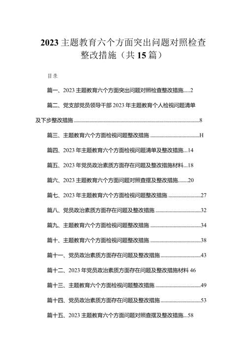 2023专题教育六个方面突出问题对照检查整改措施【15篇】.docx