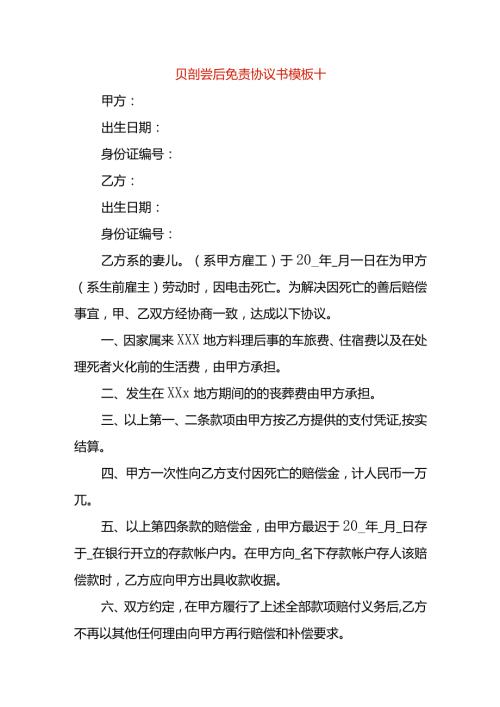 赔偿后免责协议书模板十.docx