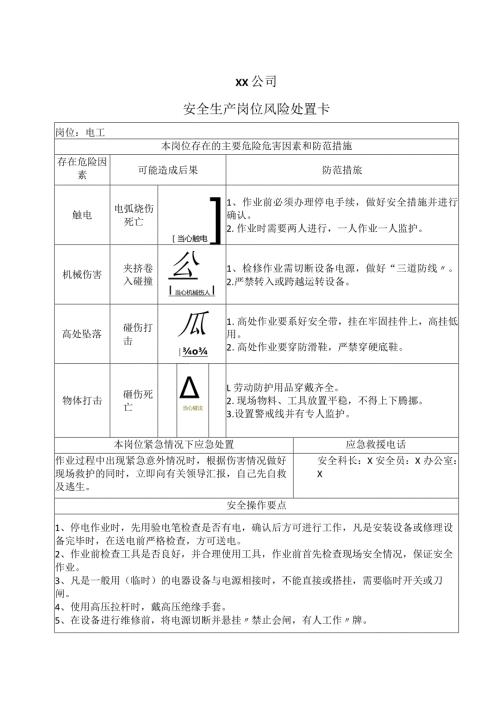 XX公司安全生产岗位风险处置卡（2024年）.docx