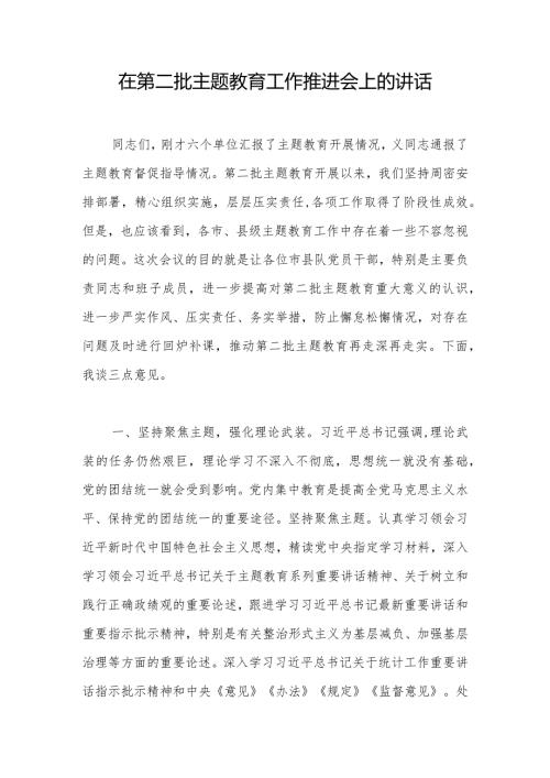 在第二批主题教育工作推进会上的讲话.docx