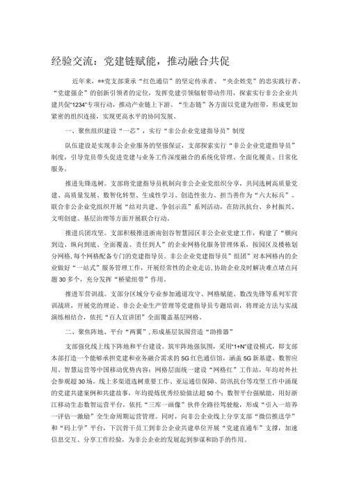经验交流：党建链赋能推动融合共促.docx