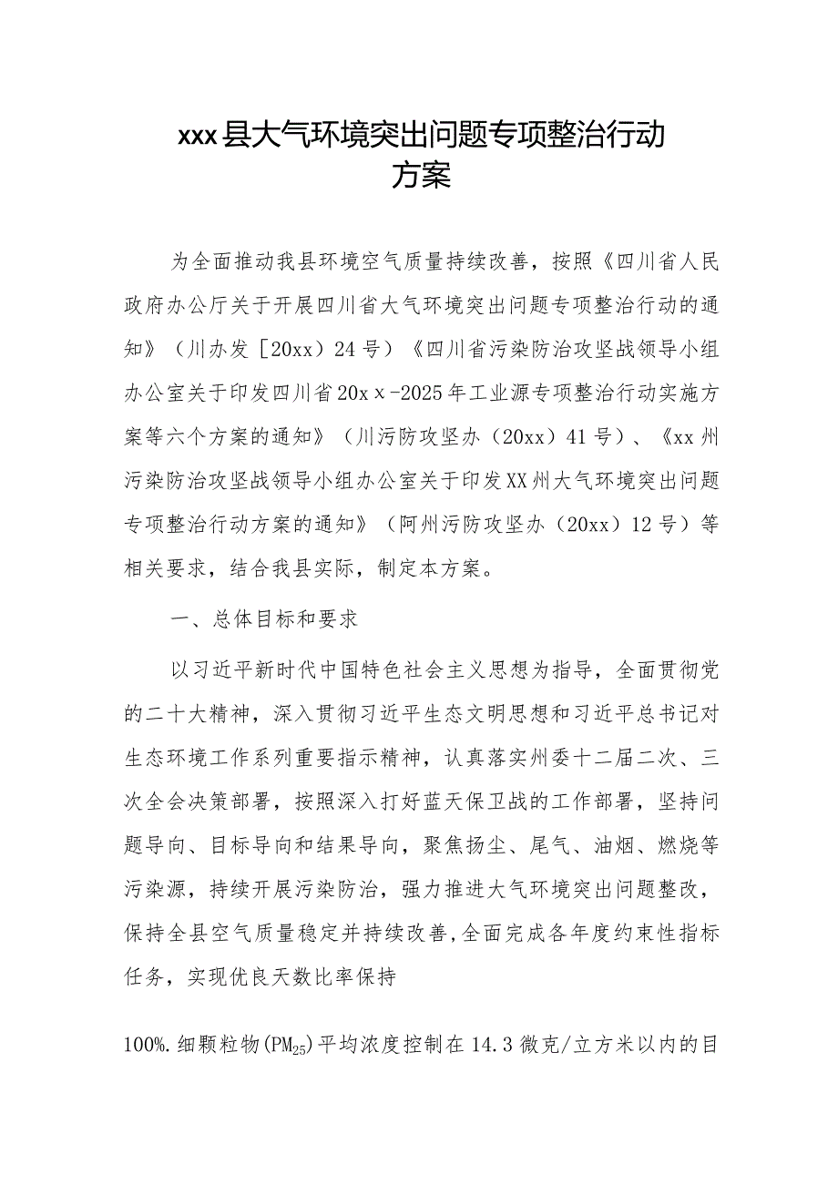xxx县大气环境突出问题专项整治行动方案.docx_第1页