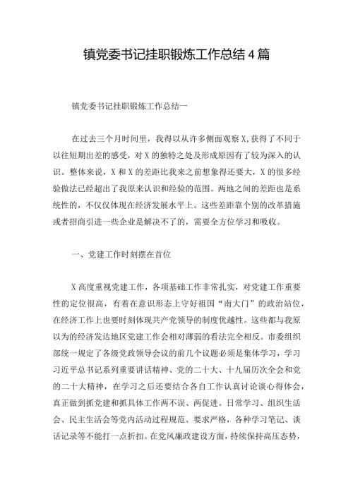 镇党委书记挂职锻炼工作总结4篇.docx