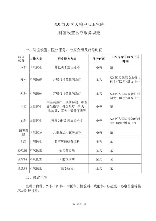 XX市X区X镇中心卫生院科室设置医疗服务规定（2024年）.docx
