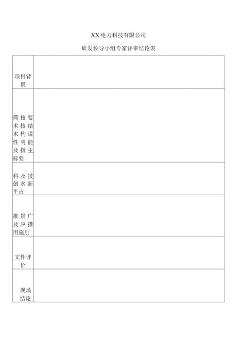 XX电力科技有限公司研发领导小组专家评审结论表（2024年）.docx