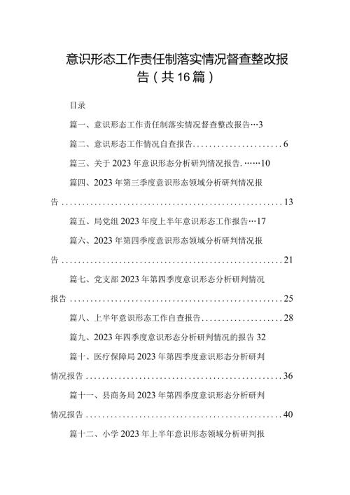 意识形态工作责任制落实情况督查整改报告16篇供参考.docx