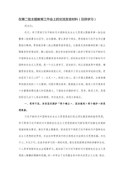 在第二批主题教育工作会上的交流发言材料.docx