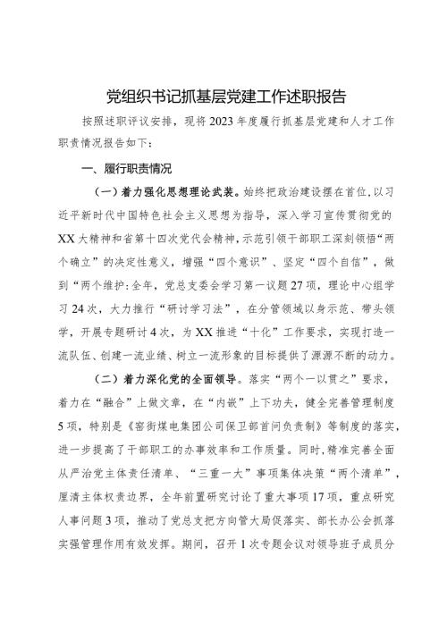 公司党组织书记2023年抓基层党建和人才工作述职报告.docx