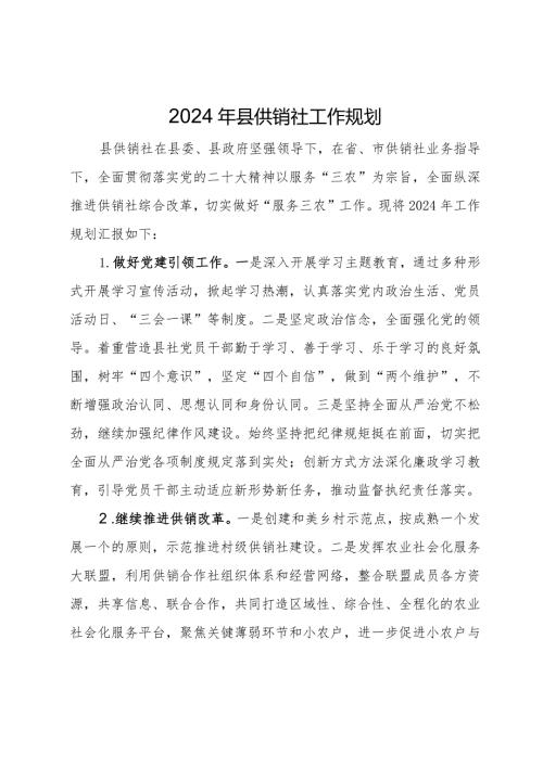 2024年县供销社工作规划.docx