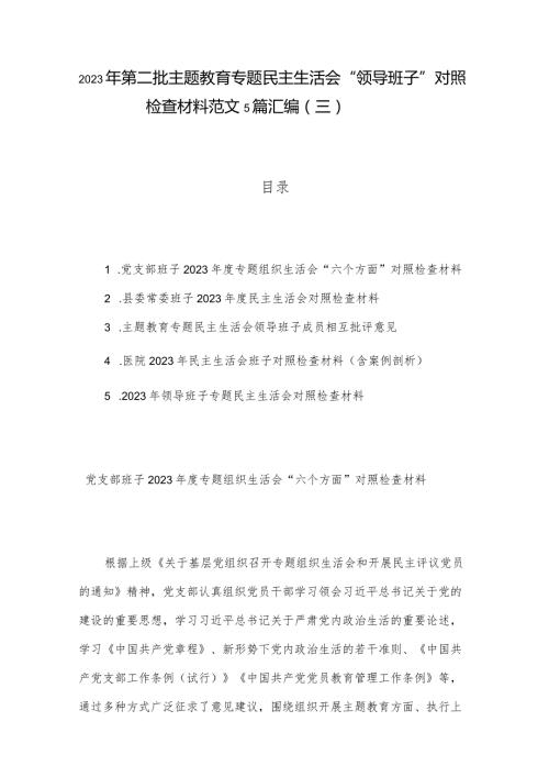 2023年第二批主题教育专题民主生活会“领导班子”对照检查材料范文5篇汇编（三）.docx