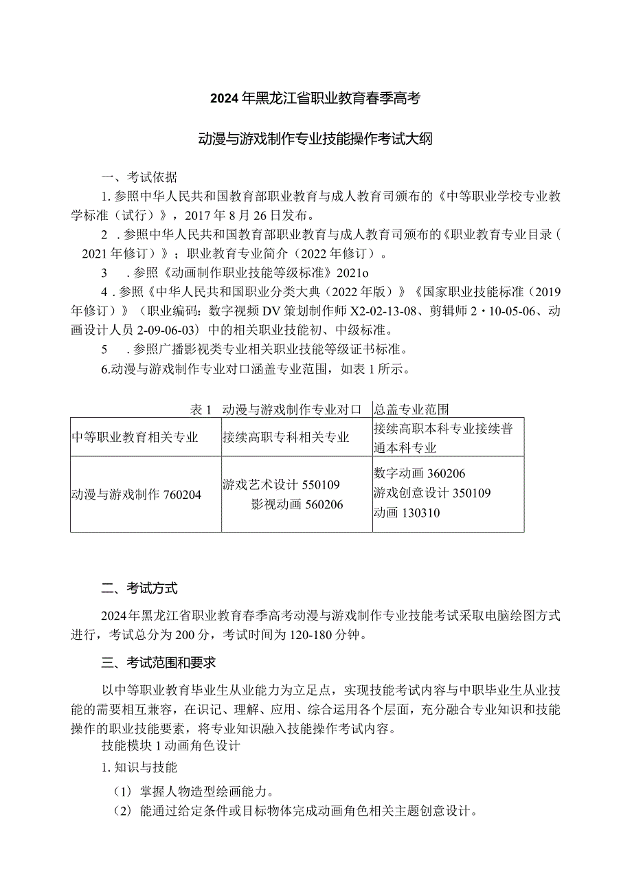 763动漫与游戏制作专业技能操作考试大纲.docx_第1页