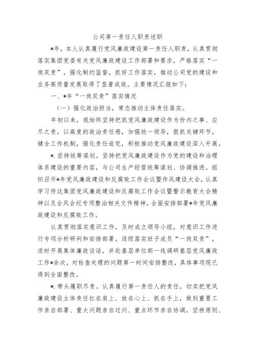 公司第一责任人职责述职.docx