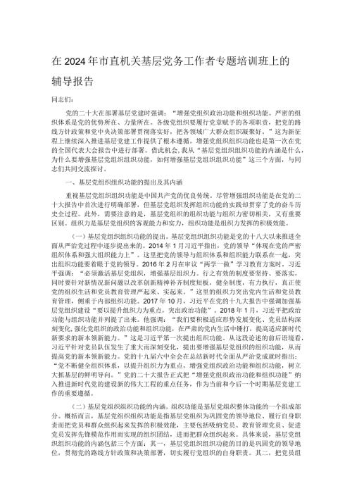 在2024年市直机关基层党务工作者专题培训班上的辅导报告.docx