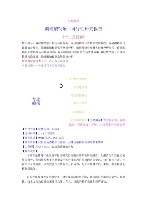 偏硅酸钠项目可行性研究报告.docx