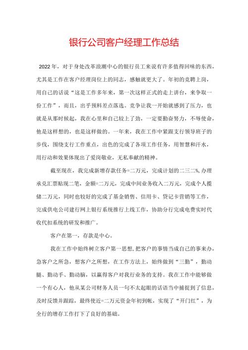 银行公司客户经理工作总结.docx