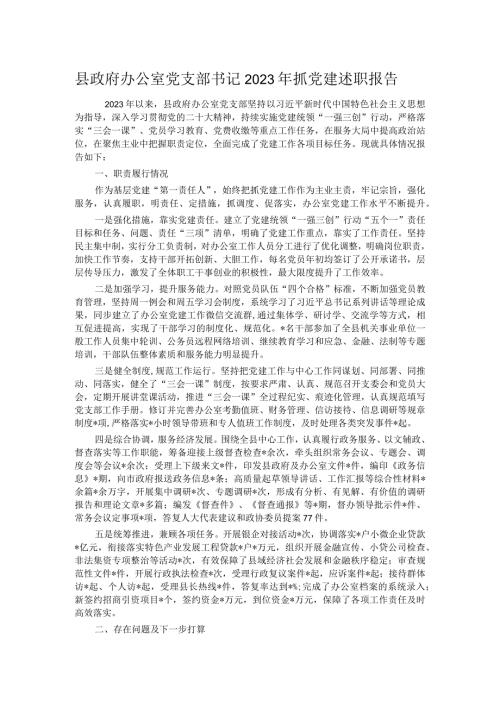 县政府办公室党支部书记2023年抓党建述职报告.docx