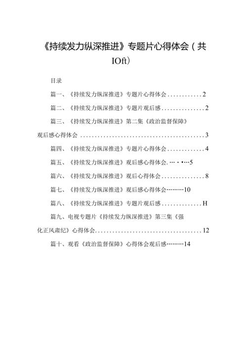 《持续发力纵深推进》专题片心得体会最新精选版【10篇】(1).docx