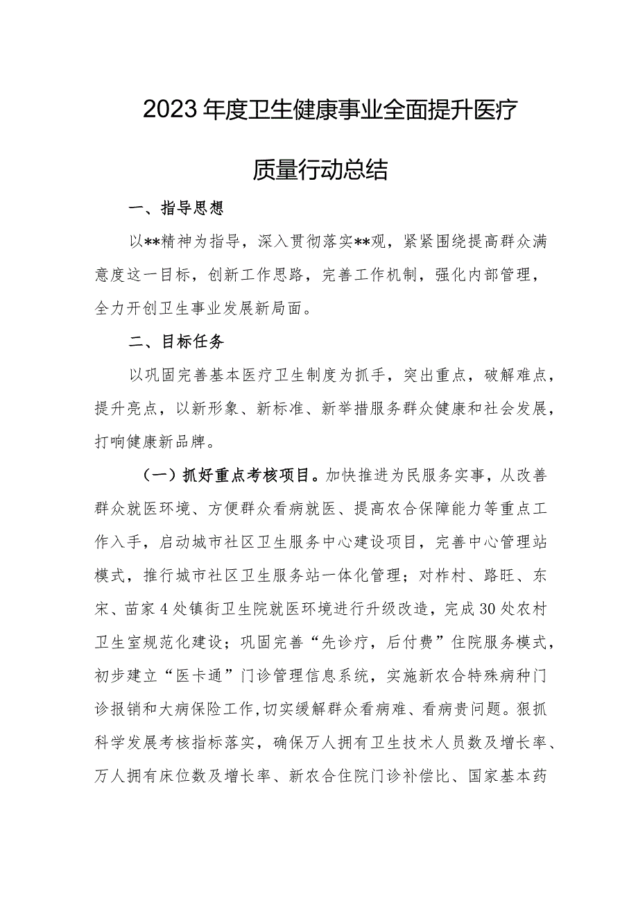 2023卫生健康事业全面提升医疗质量行动总结.docx_第1页