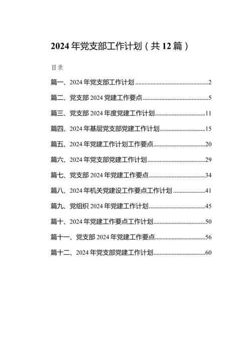 2024年党支部工作计划12篇（精选版）.docx