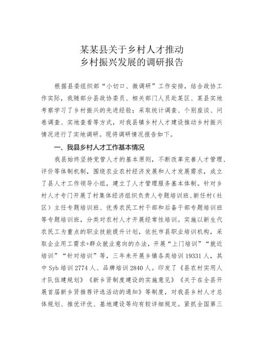 某某县关于乡村人才推动乡村振兴发展的调研报告.docx