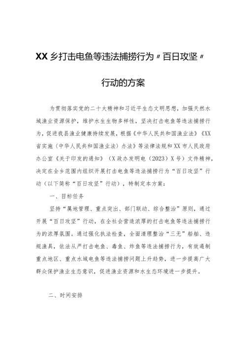 XX乡打击电鱼等违法捕捞行为“百日攻坚”行动的方案.docx
