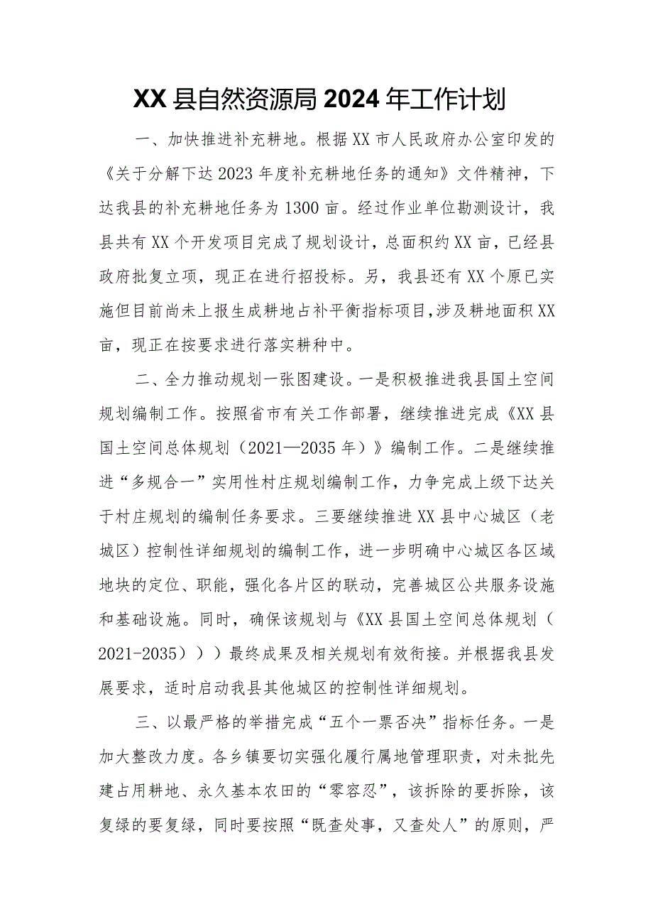 XX县自然资源局2024年工作计划.docx_第1页