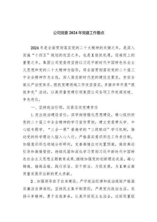 公司党委2024年党建工作要点精选(共四篇).docx