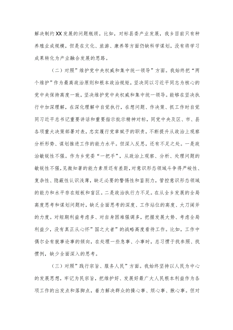 2024乡镇党委书记主题教育专题民主生活会（六个方面+正确政绩观）发言材料2篇资料.docx_第2页