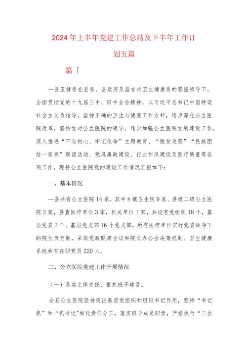 2024年上半年党建工作总结及下半年工作计划五篇合集.docx